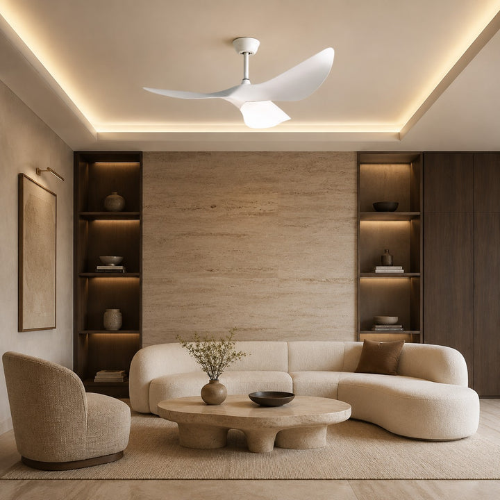 Modern Flush Mount Ceiling Fan with Remote Control DC Motor 6-Speed ABS Blades for Quiet Airflow