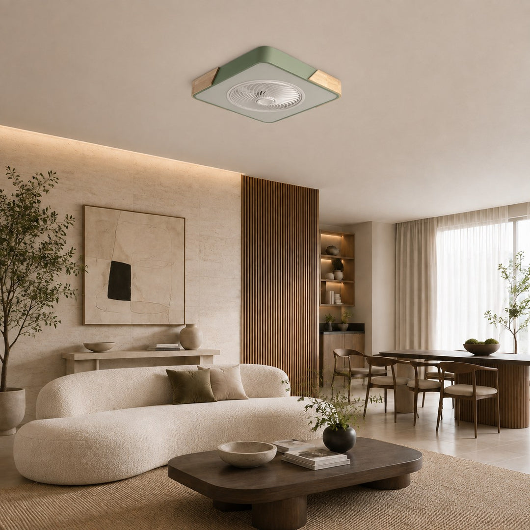 Modern Flush Mount Ceiling Fan with LED Light Iron Frame Dimmable Color Temperature 36W