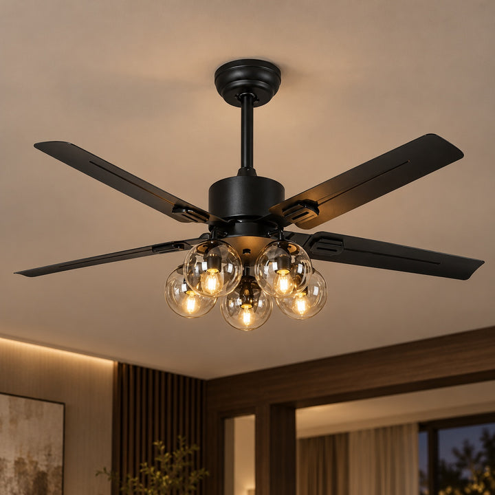 Vintage Black Ceiling Fan Light Flush Mount Metal with Integrated LED Illumination