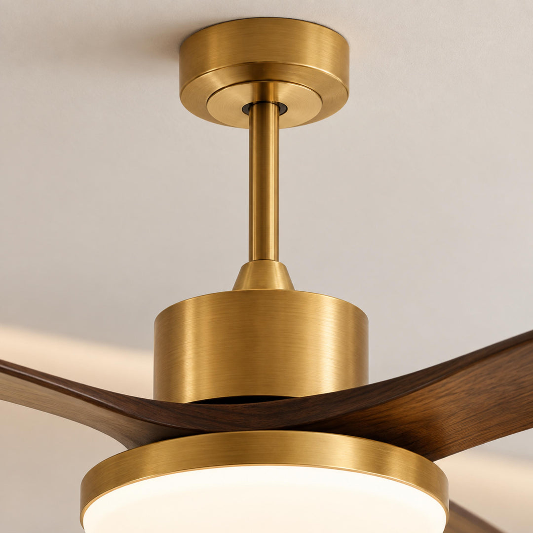 Modern Ceiling Fan with Integrated LED Lighting Flush Mount Design Wooden Blades 6-Speed Control