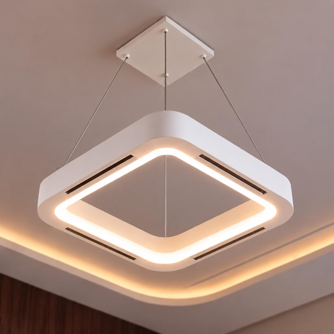 Modern Bladeless Ceiling Fan with Flush Mount Design Dimmable LED Light and Remote Control