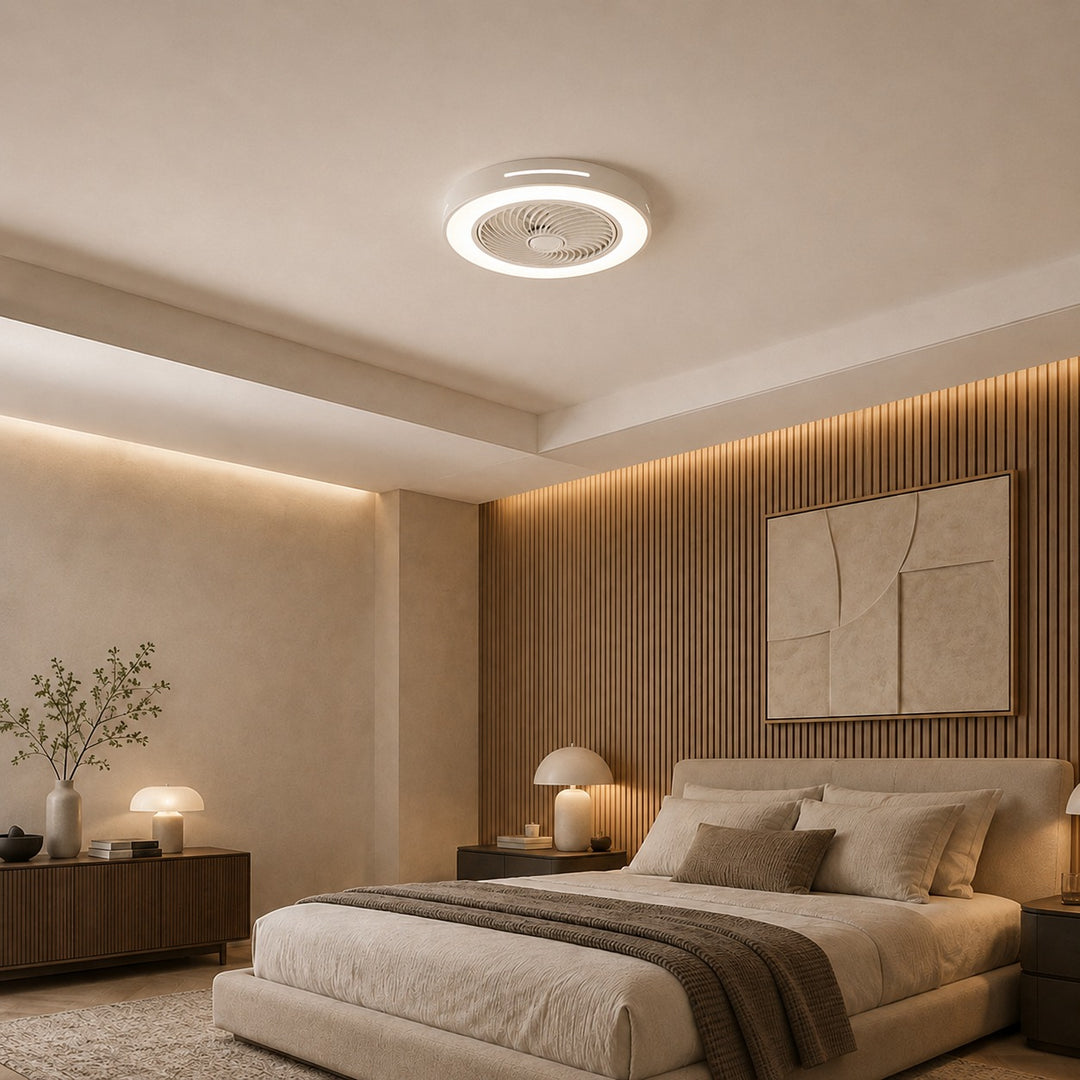 Modern Bladeless Ceiling Fan Flush Mount Iron LED Lighting Adjustable Remote Control 72W