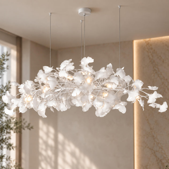 Modern Chandelier Light Ceiling-Mounted Metal Frame with Adjustable LED Ginkgo Leaf Design