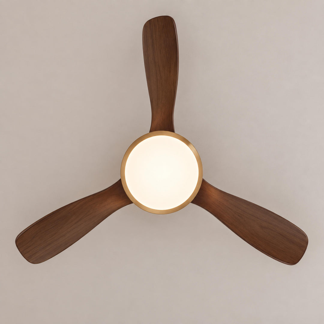 Modern Ceiling Fan with Integrated LED Lighting Flush Mount Design Wooden Blades 6-Speed Control