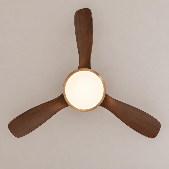 Modern Ceiling Fan with Integrated LED Lighting Flush Mount Design Wooden Blades 6-Speed Control