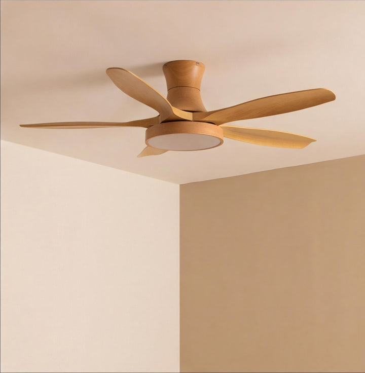 Modern Industrial Ceiling Fan Light Flush Mount Imitation Wood Blades Integrated LED