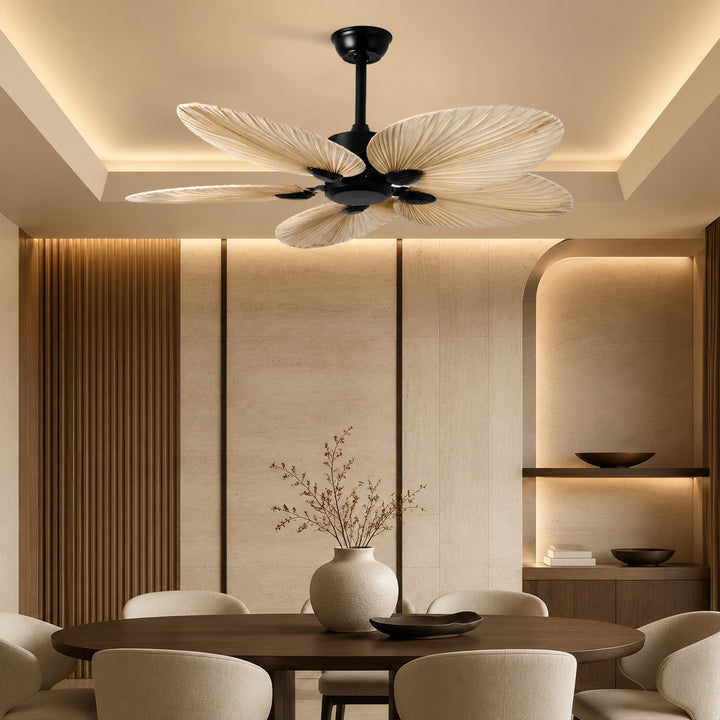 Modern Ceiling Fan with Palm Leaf Blades Iron Frame Remote Control Quiet Motor 110V 240V