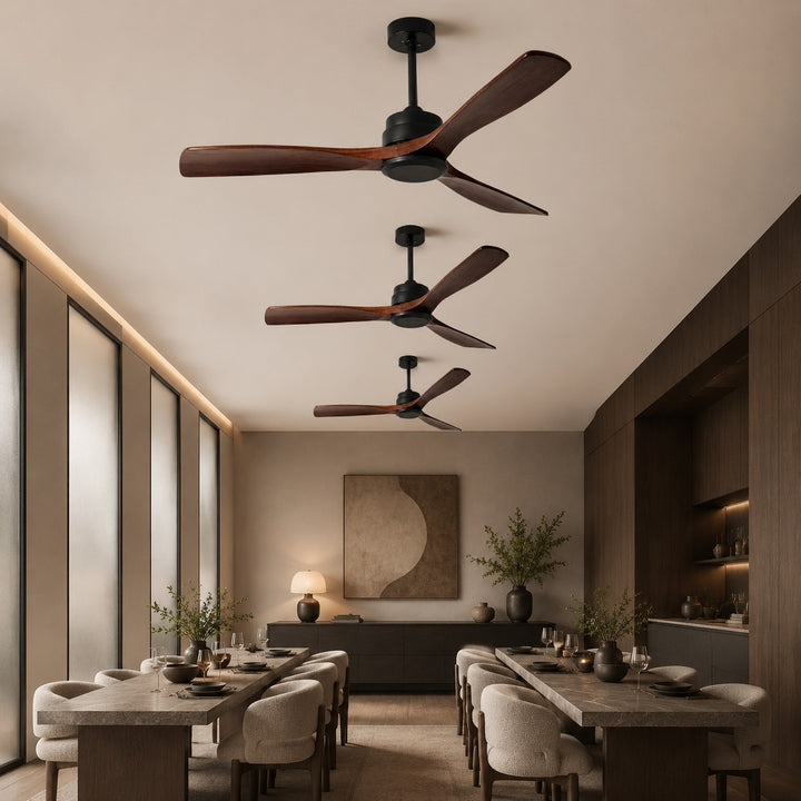 Modern Ceiling Fan 60 Inch Flush Mount Wood Blades Energy Efficient Remote Control Dimmable