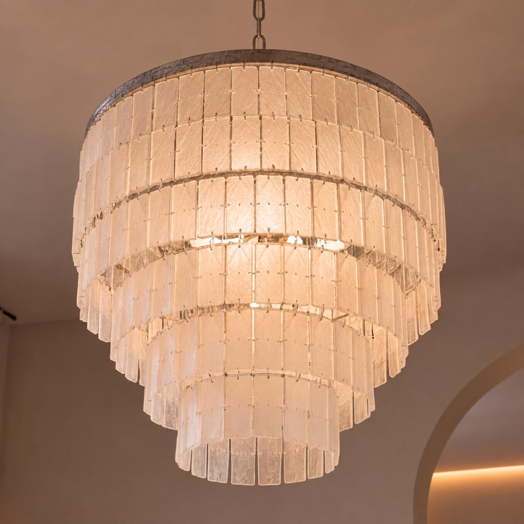 Modern Chandelier Light Ceiling Mounted Natural Shell Adjustable Height for Dining Room