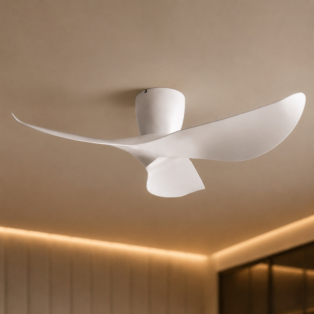 Modern Minimalist Flush Mount Ceiling Fan with Remote Control Quiet DC Motor ABS Blades