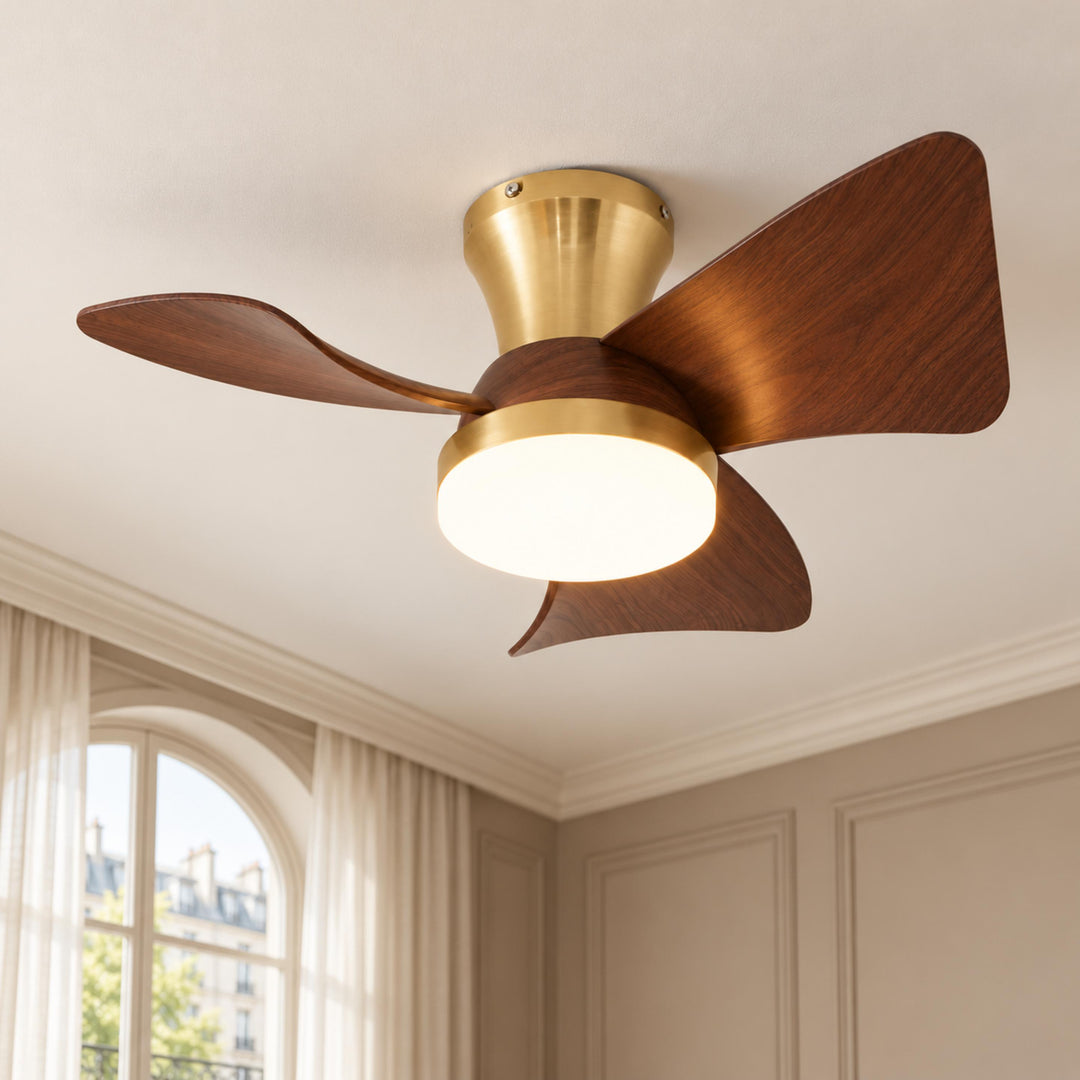 Modern Ceiling Fan with Lights Flush Mount Metal Frame ABS Blades Integrated LED 6-Speed Control