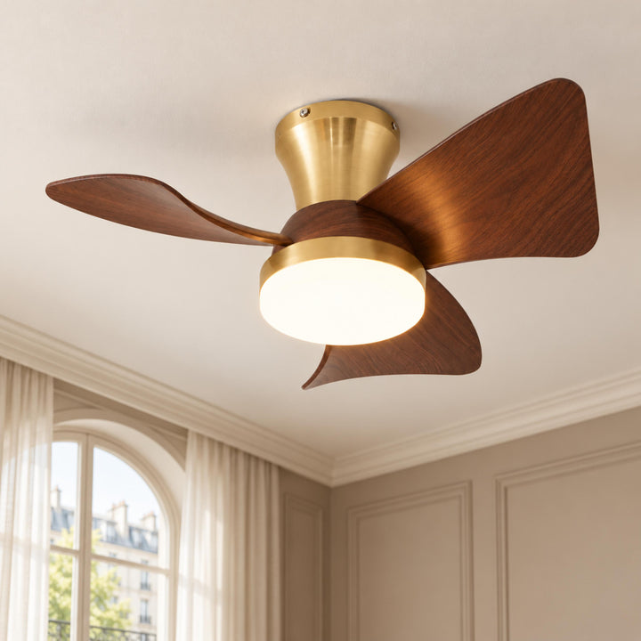 Modern Ceiling Fan with Lights Flush Mount Metal Frame ABS Blades Integrated LED 6-Speed Control