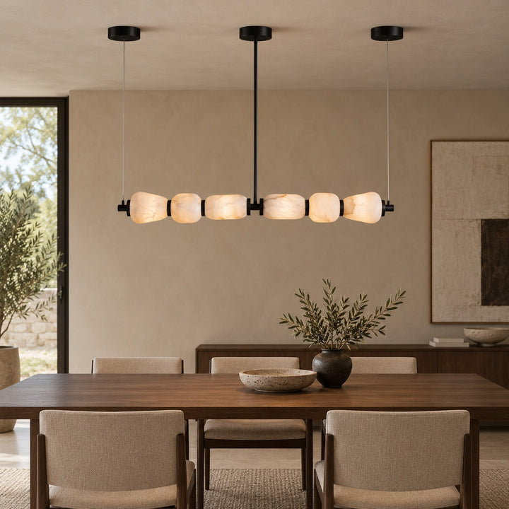 Modern Linear Chandelier Ceiling Mounted Alabaster Glass LED Lighting Fixture for Indoor Use