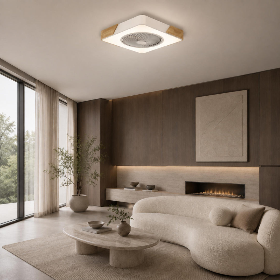 Modern Flush Mount Ceiling Fan with LED Light Iron Frame Dimmable Color Temperature 36W