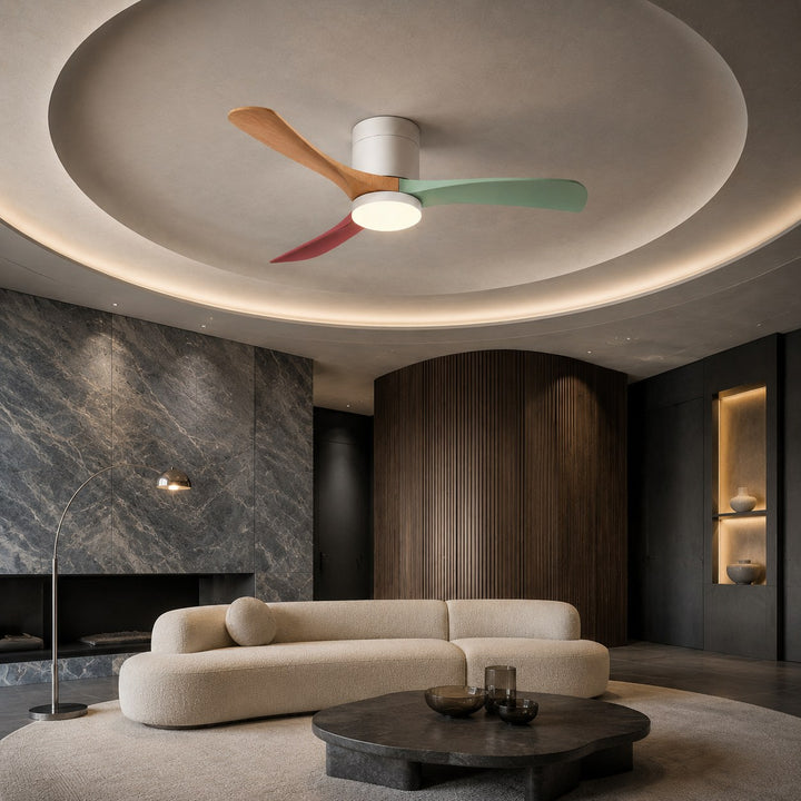 Modern Flush Mount Ceiling Fan with Lights LED Dimmable 2400 Lumens Quiet DC Motor