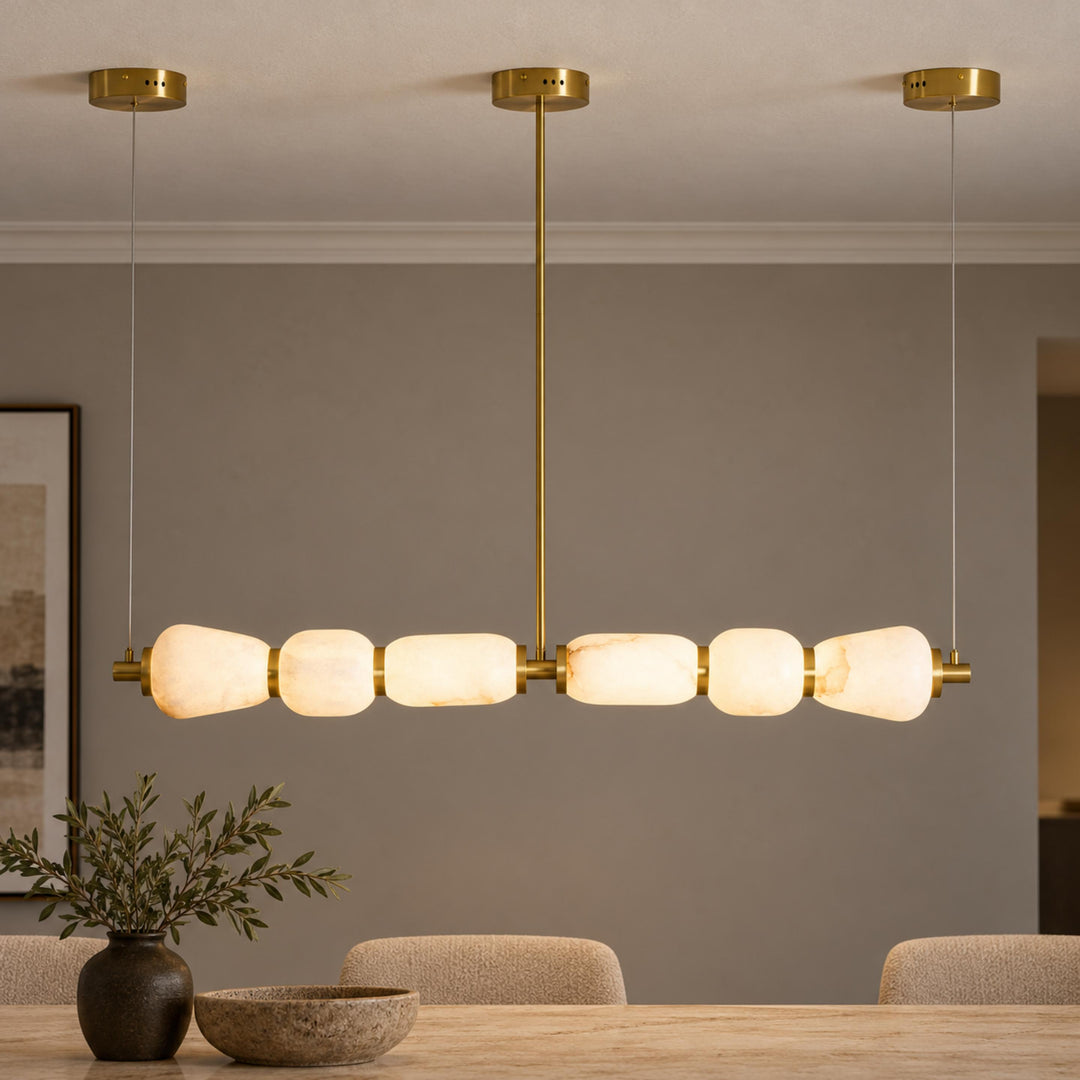 Modern Linear Chandelier Ceiling Mounted Alabaster Glass LED Lighting Fixture for Indoor Use