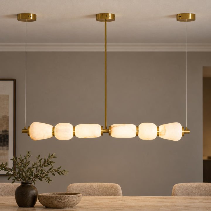 Modern Linear Chandelier Ceiling Mounted Alabaster Glass LED Lighting Fixture for Indoor Use