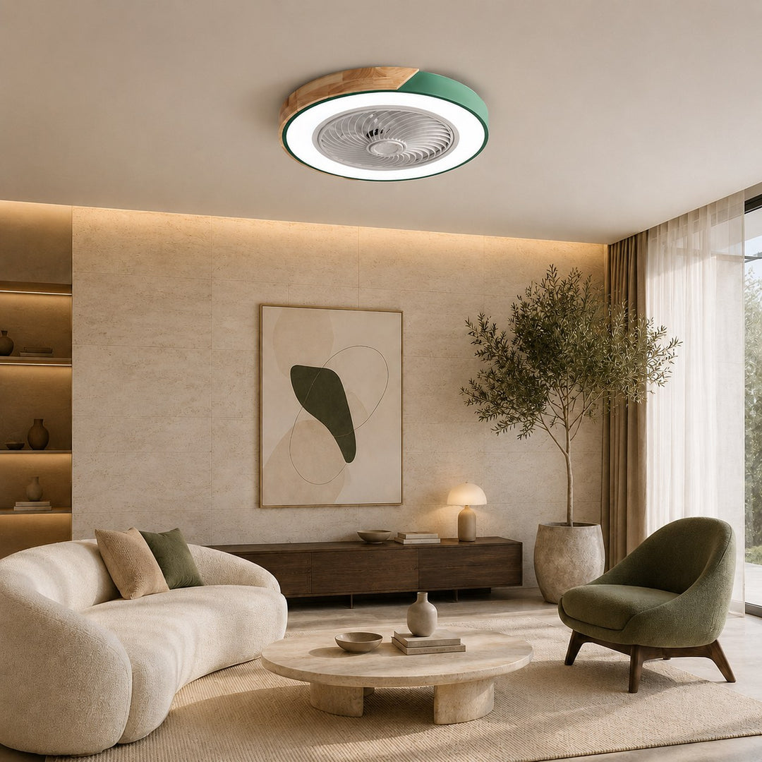 Modern Flush Mount Ceiling Fan with LED Light Iron Frame Dimmable Color Temperature 36W