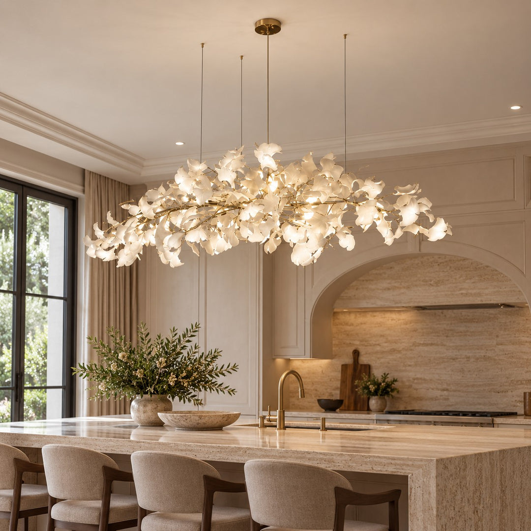 Modern Chandelier Light Ceiling-Mounted Metal Frame with Adjustable LED Ginkgo Leaf Design