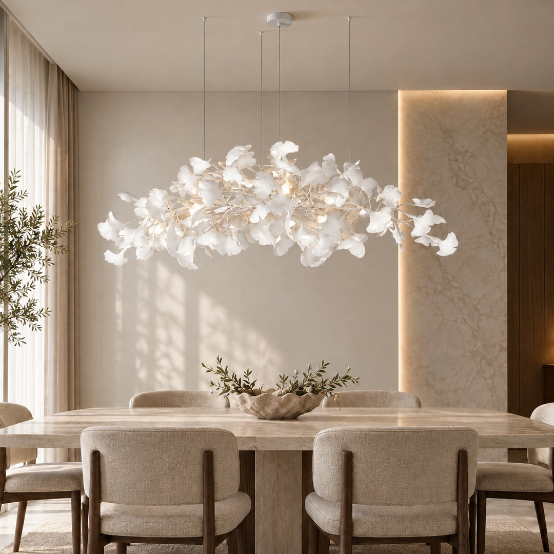 Modern Chandelier Light Ceiling-Mounted Metal Frame with Adjustable LED Ginkgo Leaf Design