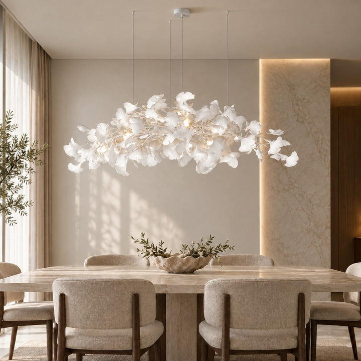 Modern Chandelier Light Ceiling-Mounted Metal Frame with Adjustable LED Ginkgo Leaf Design