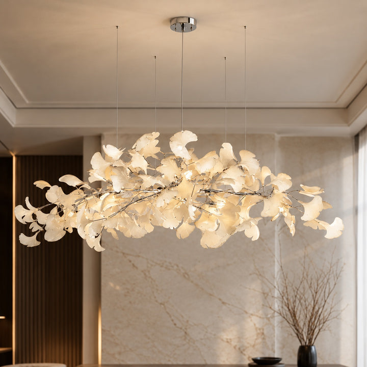 Modern Chandelier Light Ceiling-Mounted Metal Frame with Adjustable LED Ginkgo Leaf Design