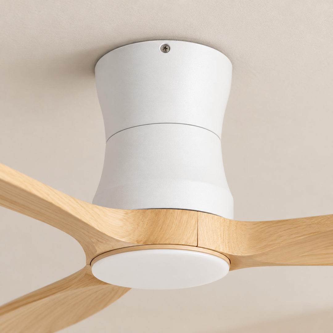Modern Ceiling Fan 48 Inch Flush Mount Solid Wood Blades Dimmable LED Light Remote Control