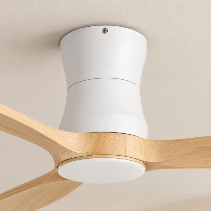 Modern Ceiling Fan 48 Inch Flush Mount Solid Wood Blades Dimmable LED Light Remote Control