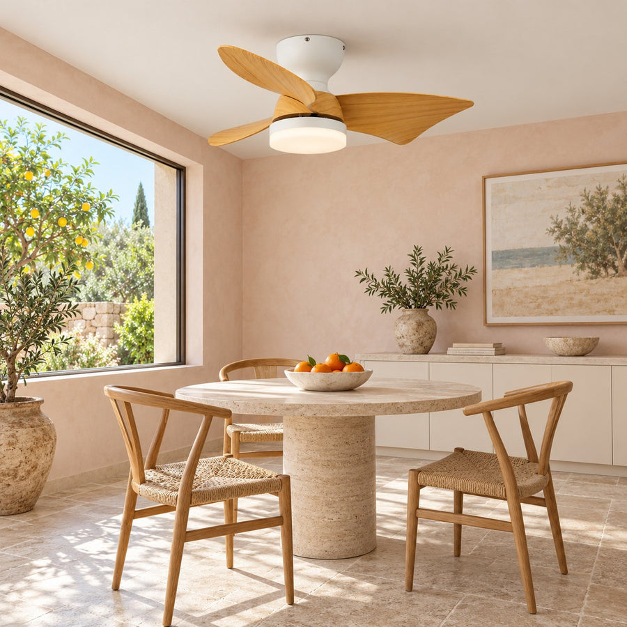 Modern Ceiling Fan Light Wall Mounted Metal Frame Adjustable LED 71cm in the dining nook
