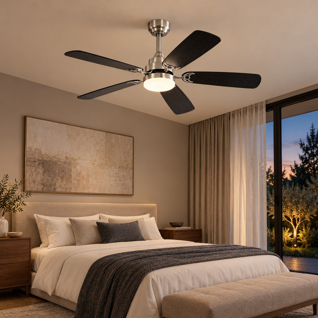 Modern Ceiling Fan Flush Mount Dual-Tone MDF Blades Matte Metal 18W LED 6-Speed DC Motor