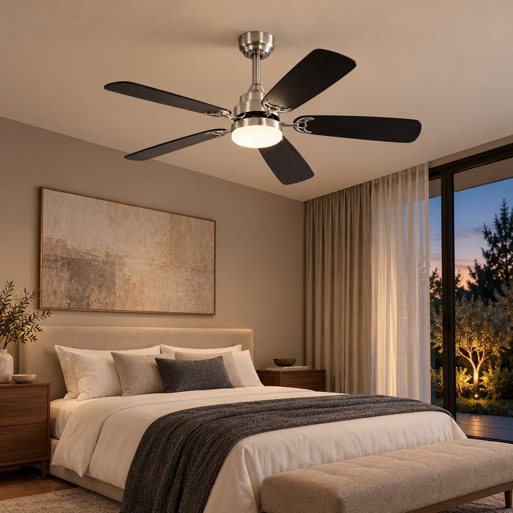 Modern Ceiling Fan Flush Mount Dual-Tone MDF Blades Matte Metal 18W LED 6-Speed DC Motor