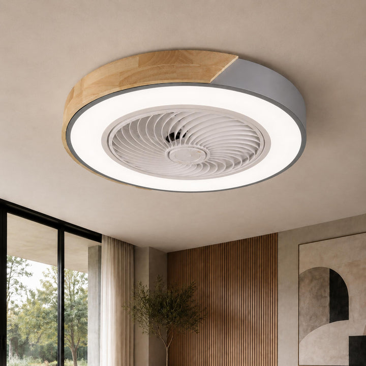 Modern Flush Mount Ceiling Fan with LED Light Iron Frame Dimmable Color Temperature 36W