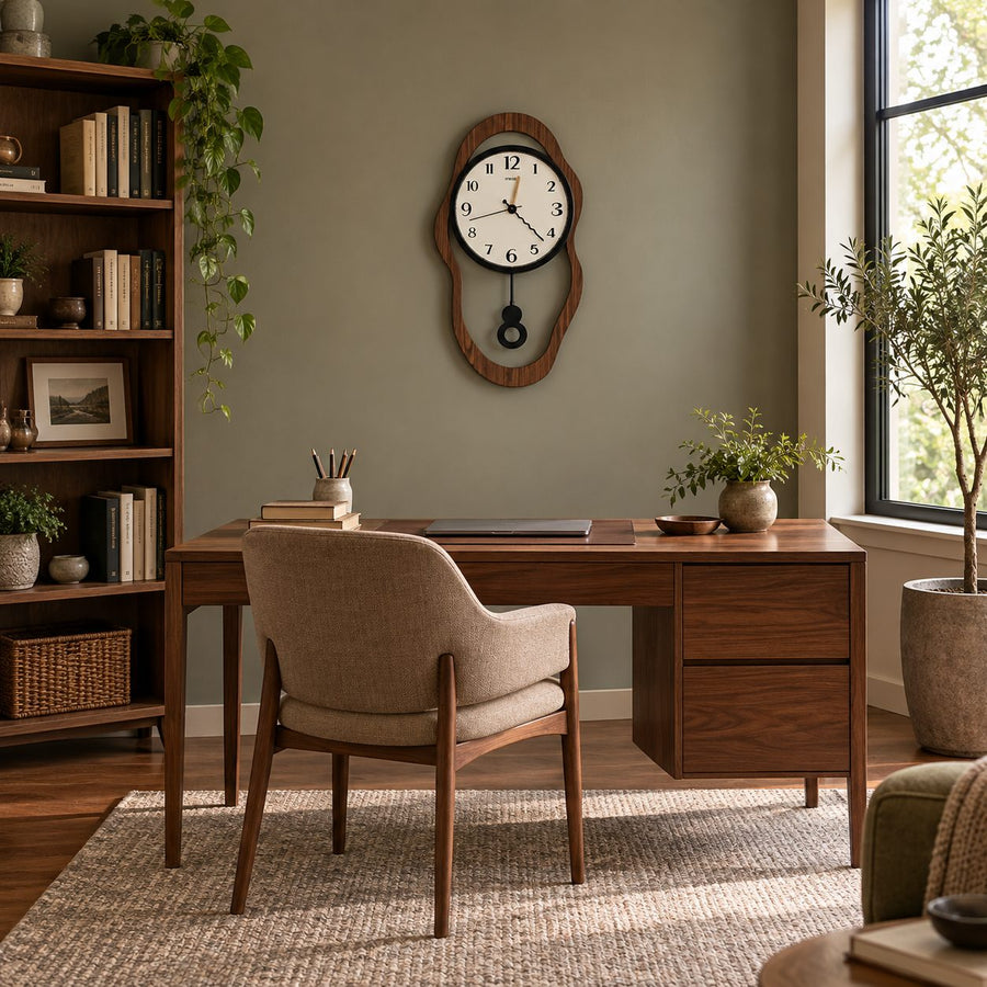 Modern Wall Clock Decor Acrylic Wood Finish Quiet Operation for Home and Office Spaces in the study