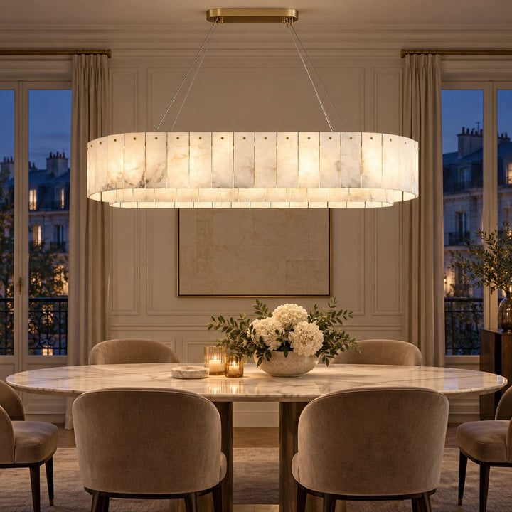 Modern Chandelier Ceiling Light Alabaster Stone Fixture Dimmable Indoor Decorative Lighting
