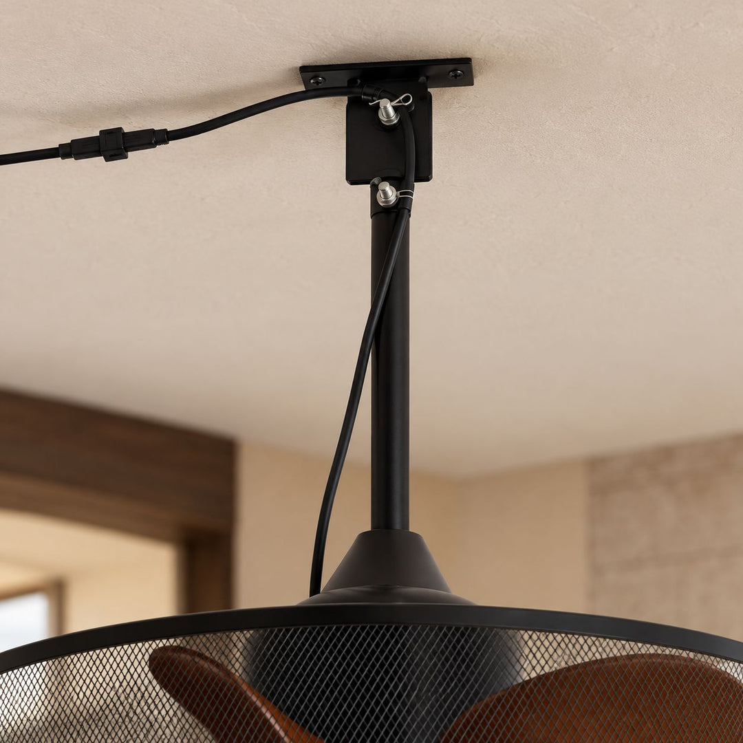 Rustic Outdoor Ceiling Fan with Light Flush Mount Iron Frame LED Colour Temperature Control