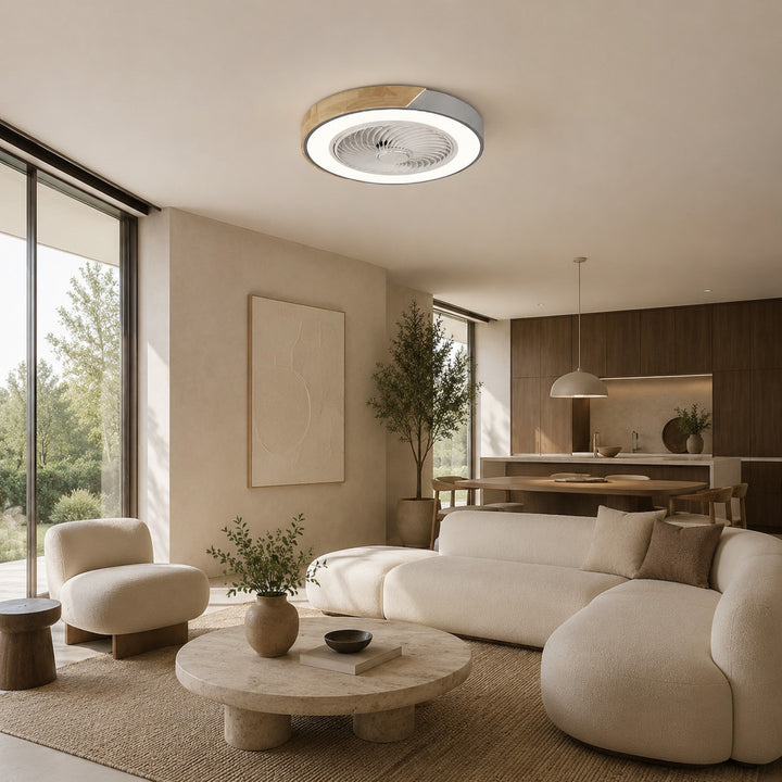 Modern Flush Mount Ceiling Fan with LED Light Iron Frame Dimmable Color Temperature 36W