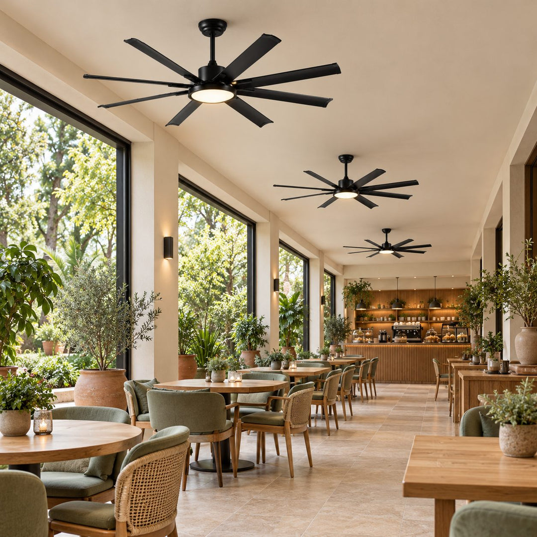 Modern Ceiling Fan Flush Mount Black Aluminium 8-Blade Full-Spectrum LED Quiet DC Motor