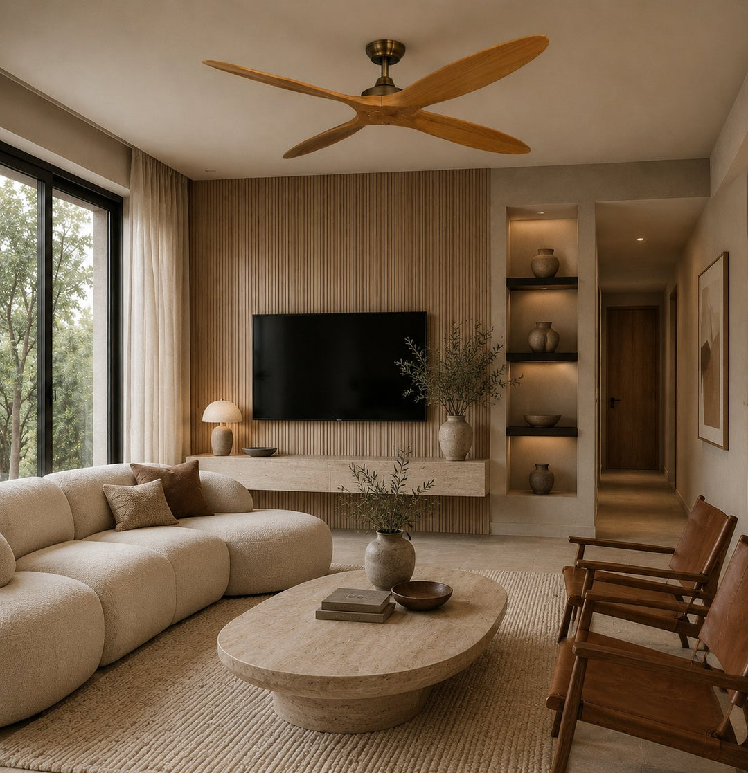 Modern Ceiling Fan Flush Mount 60 Inch Wood Blades DC Motor Remote Control 6-Speed