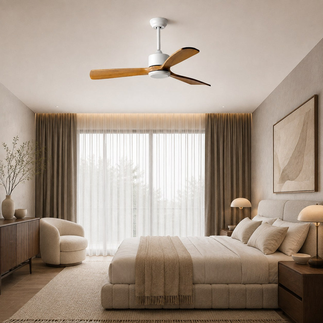 Modern Ceiling Fan 60 Inch Flush Mount Wood Blades Energy Efficient Remote Control Dimmable