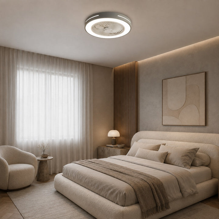 Modern Bladeless Ceiling Fan Flush Mount Iron LED Lighting Adjustable Remote Control 72W