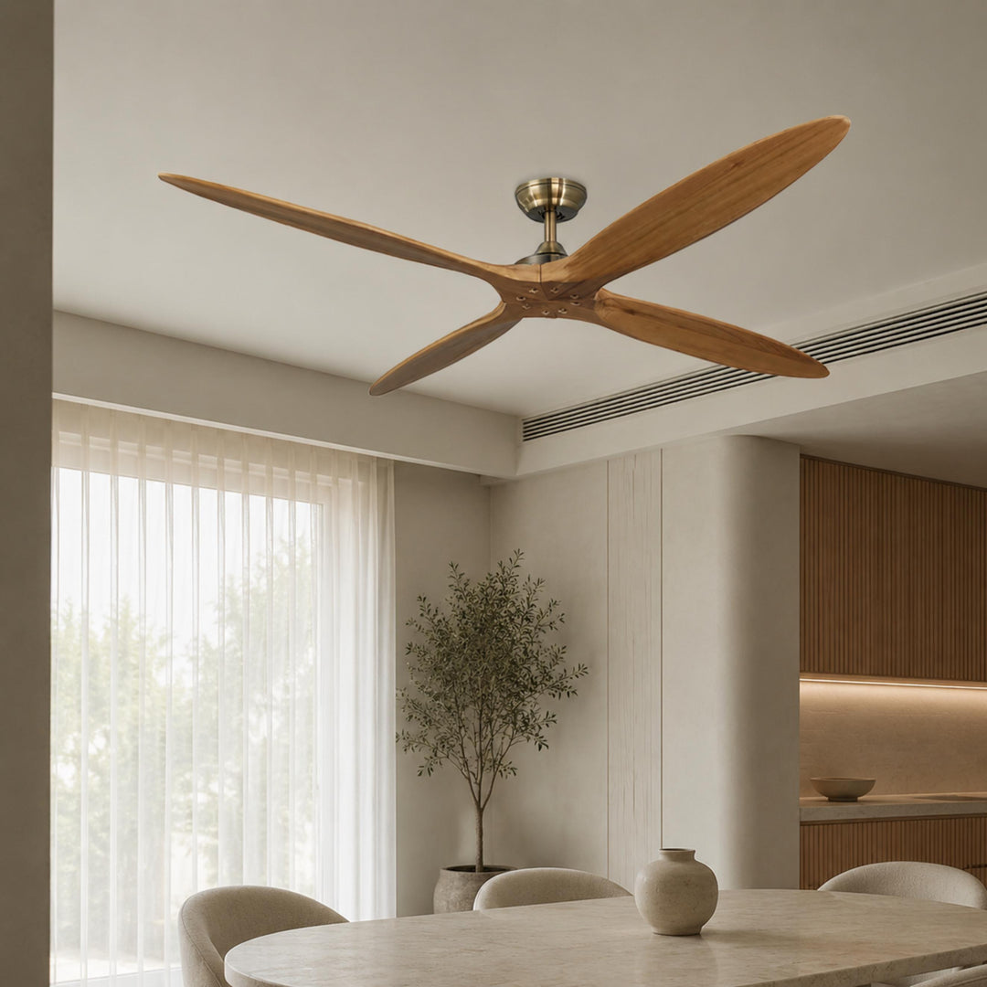 Modern Ceiling Fan Flush Mount 60 Inch Wood Blades DC Motor Remote Control 6-Speed