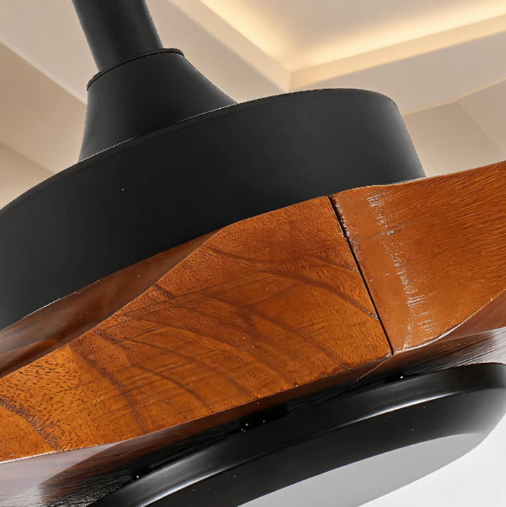 Modern Outdoor Ceiling Fan with Walnut Wood Blades IP65 Waterproof 6-Speed Quiet Motor