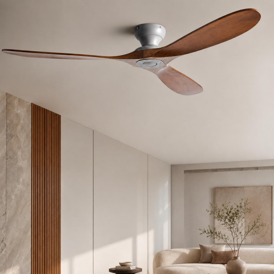 Modern Ceiling Fan with Wood Blades Flush Mount DC Motor 6-Speed Remote Control