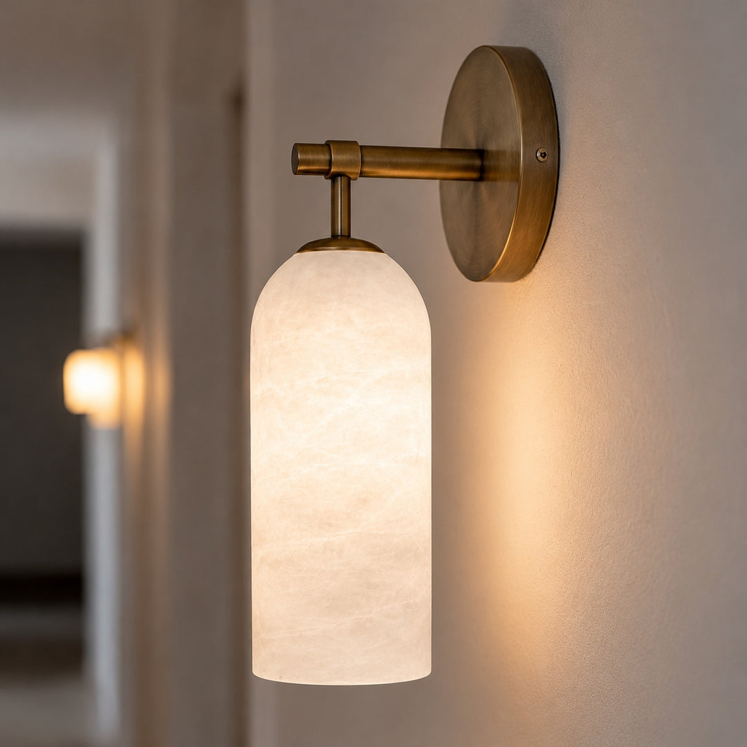 Modern Alabaster Wall Sconce Wall Mounted Metal Light Fixture with LED Compatibility