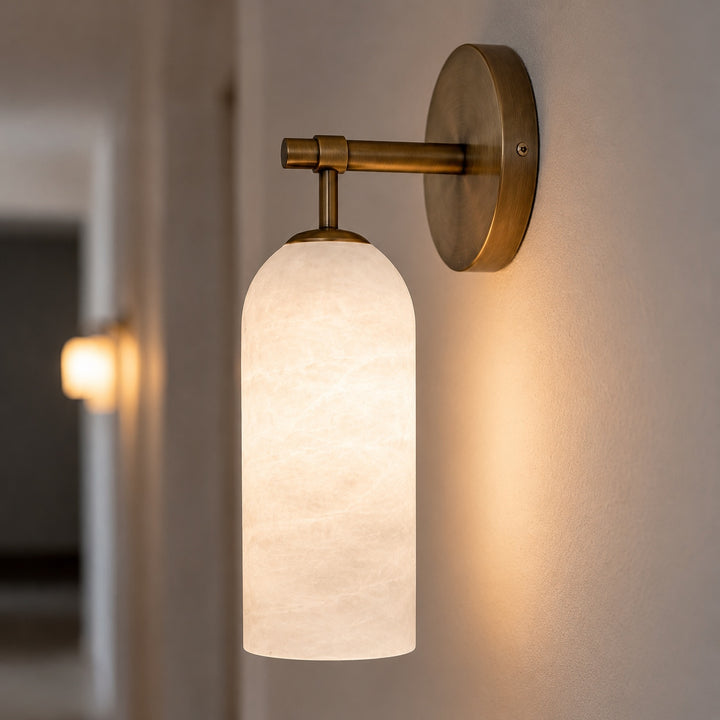 Modern Alabaster Wall Sconce Wall Mounted Metal Light Fixture with LED Compatibility