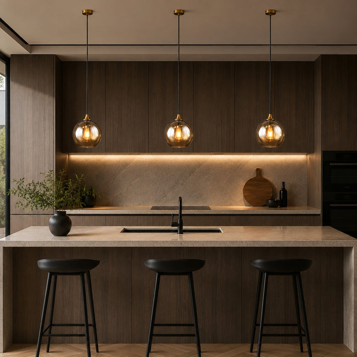Modern Glass Pendant Light Adjustable Height LED for Kitchen Island Lighting