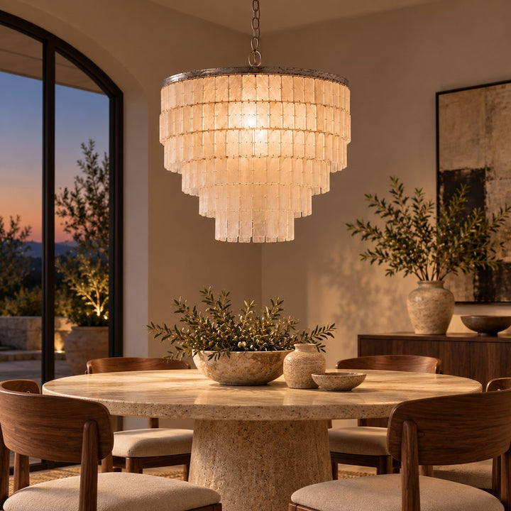 Modern Chandelier Light Ceiling Mounted Natural Shell Adjustable Height for Dining Room