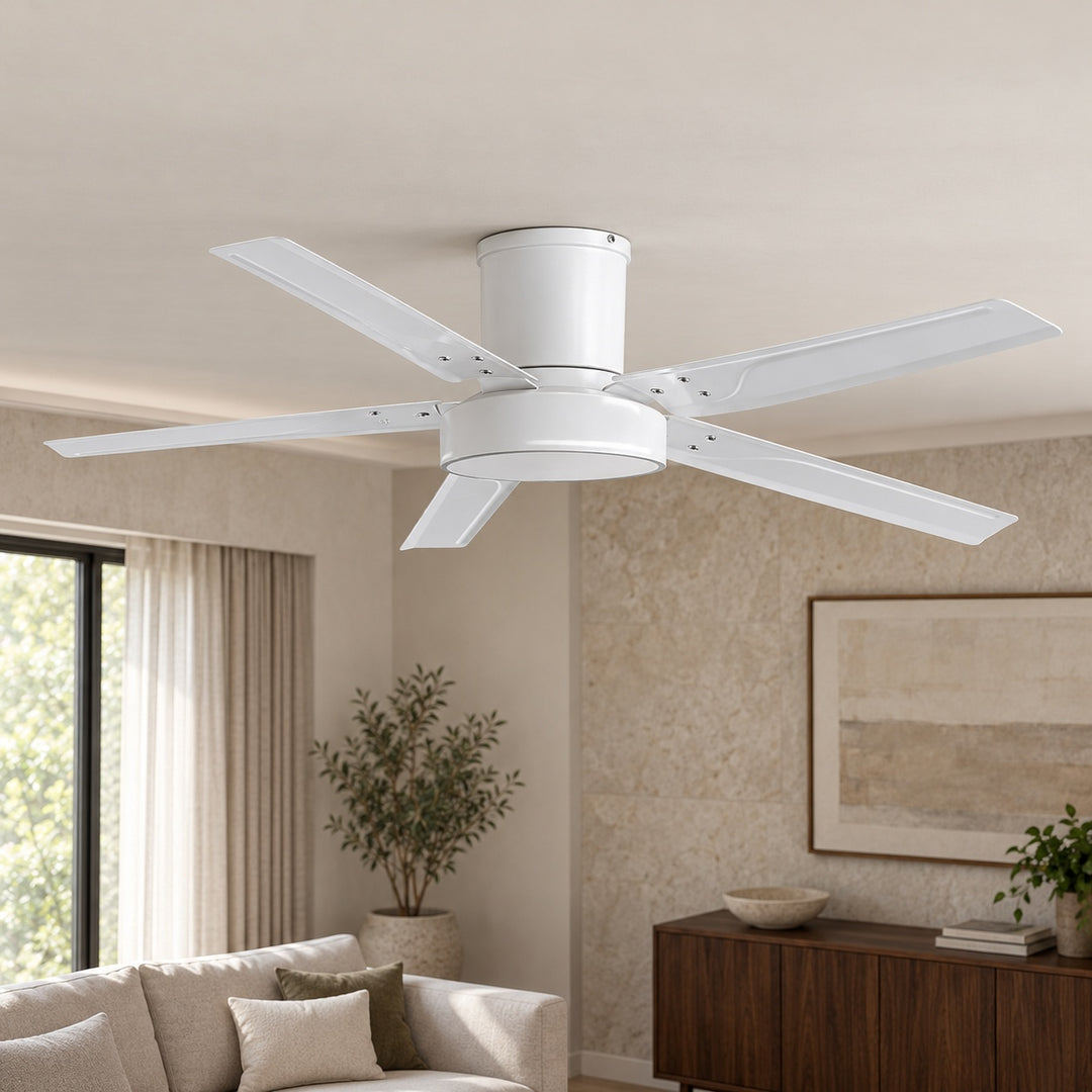 Modern Ceiling Fan with Lights Flush Mount Iron Frame 48W LED Dimmable 6-Speed DC Motor