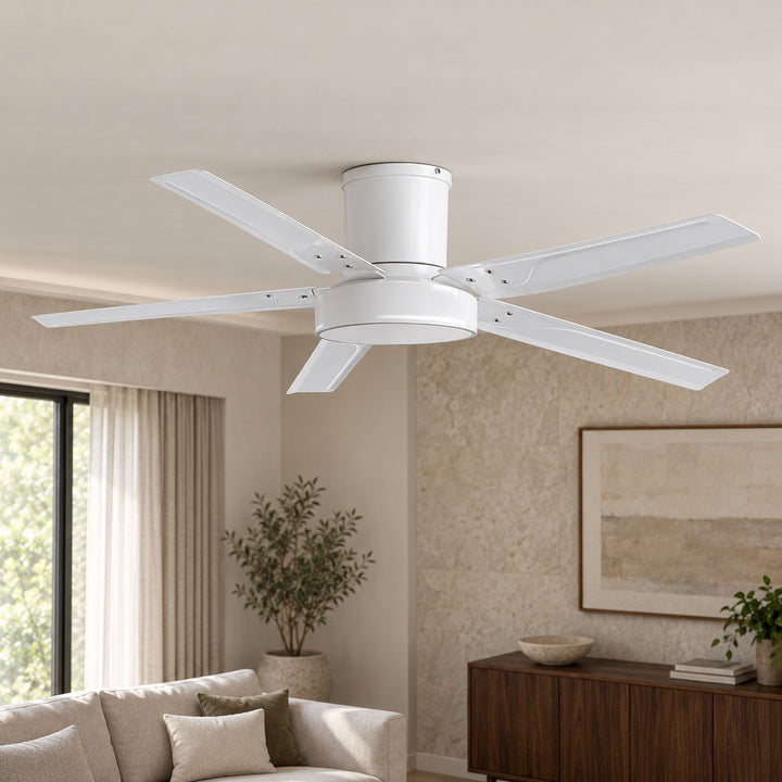Modern Ceiling Fan with Lights Flush Mount Iron Frame 48W LED Dimmable 6-Speed DC Motor