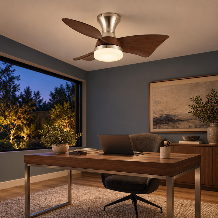 Modern Ceiling Fan with Lights Flush Mount Metal Frame ABS Blades Integrated LED 6-Speed Control